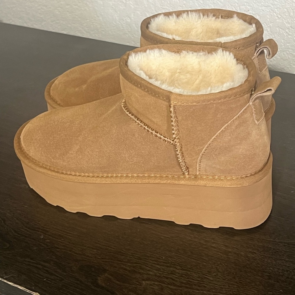 Women's Tan Ultra Mini Platform Boots